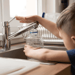 ילד ממלא בקבוק מברז מים